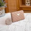 Quilted faux leather wallet in dusty pink with butterfly charm and soft pompom detail - Khaki