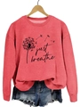 Détail de l'imprimé pissenlit Just Breathe sur sweatshirt corail à manches longues femme - S / Imprimé pissenlit / Rouge