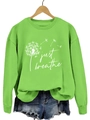 Détail du sweat à manches longues vert avec texte Just Breathe et motif pissenlit - S / Imprimé pissenlit / Vert Fluorescent