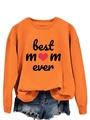 Dettaglio della felpa arancione Best Mom Ever con scritte nere e un piccolo cuore rosso - S / Arancione (Stampa Nera)