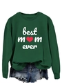 Dettaglio della felpa girocollo verde scuro con stampa bianca Best Mom Ever e cuore rosso - S / Verde Scuro (Stampa Bianca)