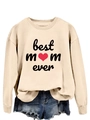 Dettaglio della stampa Best Mom Ever e cuore rosso su felpa girocollo crema - S / Sabbia (Stampa Nera)