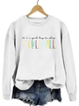 Close-up of Pickleball graphic print on a white crewneck sweatshirt with denim shorts - S / White Sweatshirt (Black Text Pattern)