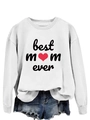 Detail of Best Mom Ever print on a white long sleeve sweatshirt with a red heart icon - White (Black Print)