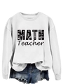 Detailed view of white sweatshirt featuring creative Math Teacher graphic with formulas - White (Black Print)