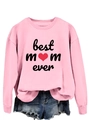 Detail of pink 'Best Mom Ever' sweatshirt paired with distressed denim shorts - Pink (Black Print)