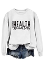 Detail of white cotton crewneck sweatshirt with black 'Mental Health Matters' print text - White (Black Font)