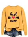 Detail of Best Mom Ever logo print on yellow crewneck sweatshirt with red heart - Yellow (Black Print)