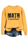 Detail of ribbed neckline and creative MATH teacher print on yellow crewneck sweatshirt - Yellow (Black Print)
