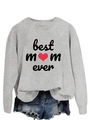 Detailed flat lay of a grey Best Mom Ever sweatshirt with denim shorts on white background - Grey (Black Print)