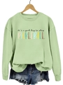 Close-up of sage green sweatshirt with Good Day to Play Pickleball colorful print - S / Olive Green Sweatshirt (Black Text Pattern)