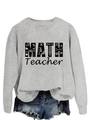 Detail of grey Math Teacher sweatshirt with printed formulas and mathematical icons - Grey (Black Graphic)