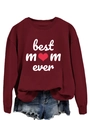 Detail of Best Mom Ever print on burgundy crewneck sweatshirt with ribbed cuffs - Wine Red (White Print)
