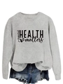 Detail of grey crewneck sweatshirt featuring black mental health matters print design - Grey (Black Font)