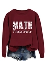 Close-up of ribbed crewneck and math teacher graphic print on burgundy sweatshirt - Wine Red (White Print)