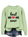 Detail of Best Mom Ever print and red heart on mint green crewneck sweatshirt - Olive Green (Black Print)