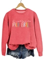 Detailed view of Good Day to Play Pickleball colorful letter print on sweatshirt - S / Red Sweatshirt (White Text Pattern)