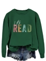Close-up of vintage Let's READ print on dark green crewneck sweatshirt with distressed detail - S / Dark Green (White Font)