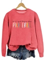 Detail of coral pink pickleball sweatshirt with colorful it's a good day text print - S / Red Sweatshirt (Black Text Pattern)
