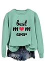 Detail of Best Mom Ever print on mint green sweatshirt with ribbed crew neck - Light Green (Black Print)