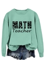 Close-up of mint green math teacher sweatshirt featuring black mathematical formulas and symbols - Light Green (Black Graphic)