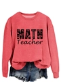 Detail of coral pink math teacher sweatshirt with ruler and pi symbols print - Red (Black Graphic)