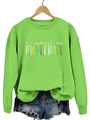 Detail of neon green pickleball sweatshirt featuring vibrant graphic print and fabric texture - S / Neon Green Sweatshirt (White Pattern)