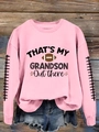 Détail du sweat rose avec imprimé That's My Grandson football et coutures sur les manches - S / Rose
