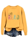Detail of Let's Read colorful letter print on yellow long sleeve sweatshirt - Yellow (Black Text)
