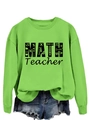Detail of neon green math teacher sweatshirt with formulas and ribbed crew neck collar - Neon Green (Black Graphic)