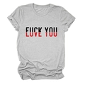 Detail of grey short sleeve T-shirt featuring creative Fuck You and Love You split print - Light Grey (Black Text)