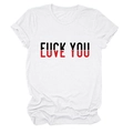 Close-up of Love You and Fuck You text print on white cotton crewneck t-shirt - White (Black Text)