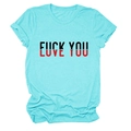 Détail d'un t-shirt bleu clair à col rond avec motif 'LOVE YOU' et texture en coton doux - XL / Bleu Eau Profonde (Texte Noir)