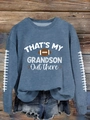Détail d'un sweat de rugby bleu avec imprimé That's My Grandson et coutures aux manches - S / Bleu (Impression Blanche)