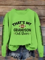 Détail d'un sweat-shirt vert avec imprimé football That's My Grandson sur fond en bois - S / Vert Néon (Impression Noire)