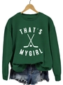 Forest green crewneck sweatshirt with THAT'S MY GIRL hockey print and ribbed cuffs - S / Dark Green (White Font)