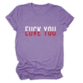 Detailed view of the purple crew neck t-shirt with Love You letter print and fabric texture - Purple (White Text)