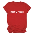Detail of red crew neck t-shirt featuring creative 'LOVE YOU' graphic print design - Red (White Text)