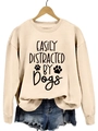 Felpa beige a girocollo con stampa nera Easily Distracted By Dogs e motivi a zampa - S / Felpa Sabbia (Carattere Nero)
