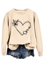Felpa beige girocollo con stampa floreale cuore Oma e polsini a costine - S / Sabbia (Lettere Nere)