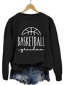 Casual black basketball grandma crewneck sweatshirt paired with distressed denim shorts - Black Sweatshirt (White Font)