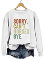 Sweatshirt blanc à col rond avec imprimé SORRY CAN'T HORSES et manches longues côtelées - Blanc
