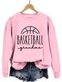Pink crewneck sweatshirt with BASKETBALL grandma print paired with denim shorts - Pink Sweatshirt (Black Font)