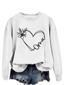 White crewneck sweatshirt with black heart flower Oma print and long sleeves - White (Black Letters)