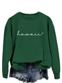 Détail du sweat-shirt vert foncé avec inscription Hawaii blanche et petit motif cœur - S / Sweat-shirt Vert Foncé (Police Blanche)