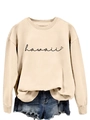 Détail du sweat-shirt en coton beige avec broderie Hawaii coeur et col côtelé - S / Sweat-shirt Sable (Police Noire)