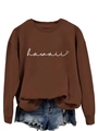 Gros plan détaillé d'un sweat marron avec imprimé Hawaii cœur et poignets côtelés - S / Sweat-shirt Café (Police Blanche)