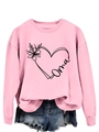 Pink crewneck sweatshirt for women featuring a black heart and Oma floral print - Pink (Black Letters)