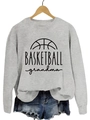 Athletic grey crewneck sweatshirt featuring a black Basketball Grandma print on a hanger - Grey Sweatshirt (Black Font)
