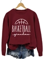 Burgundy Basketball Grandma sweatshirt with long sleeves and distressed denim shorts - Wine Red Sweatshirt (White Font)